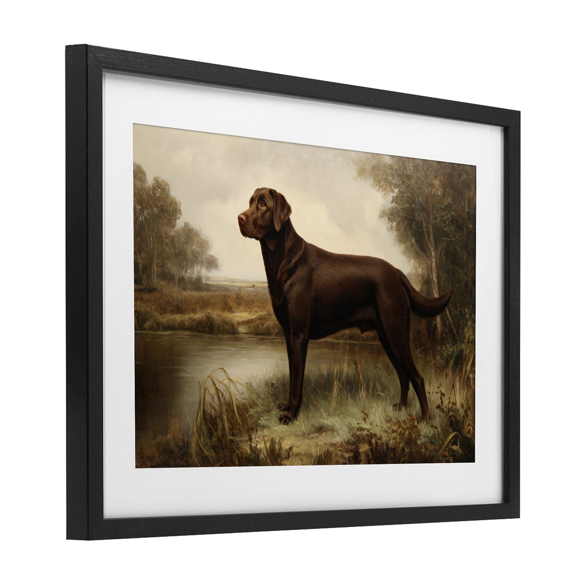Stupell Industries Brown Lab By The River Black Framed Print Under Glass, design by Petal Prints Design