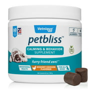 Vetnique Labs Petbliss Calming Relaxant Soft Chew Supplement for Dogs, Hickory Chicken (60-Count)