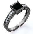 thumbnail image 1 of Anillo de Compromiso JeenMata Catedral 4 Puntas Diamante Negro Corte Princesa 1,75 ct Lab Baño Oro Negro 18 K sobre Plata, 1 of 6