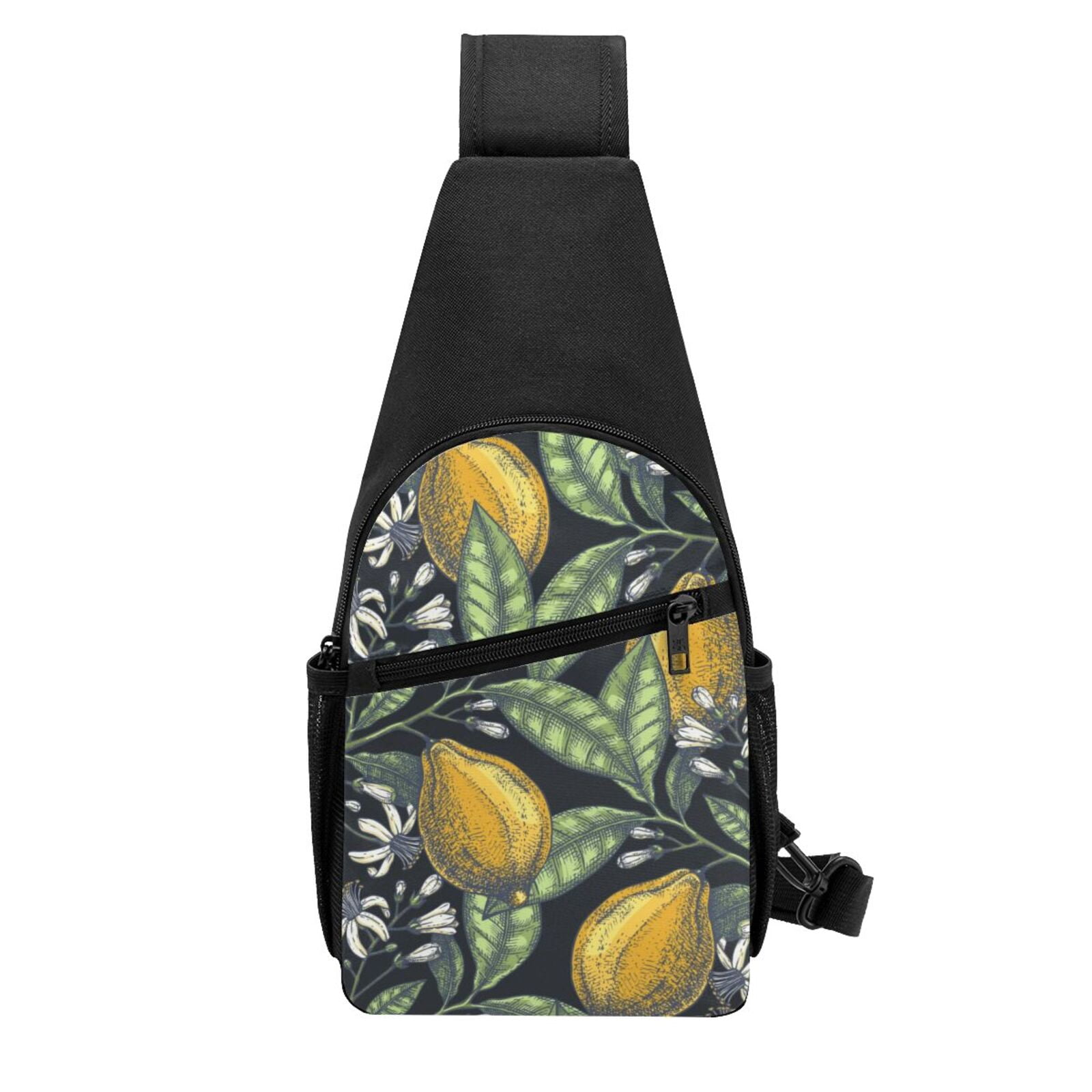 Xecao's Citrus Fruits Elegant Lemons Print Sling Bag: A Versatile Chest, Shoulder, and Crossbody Backpack for Casual Days Out, Perfect for Both Men and Women