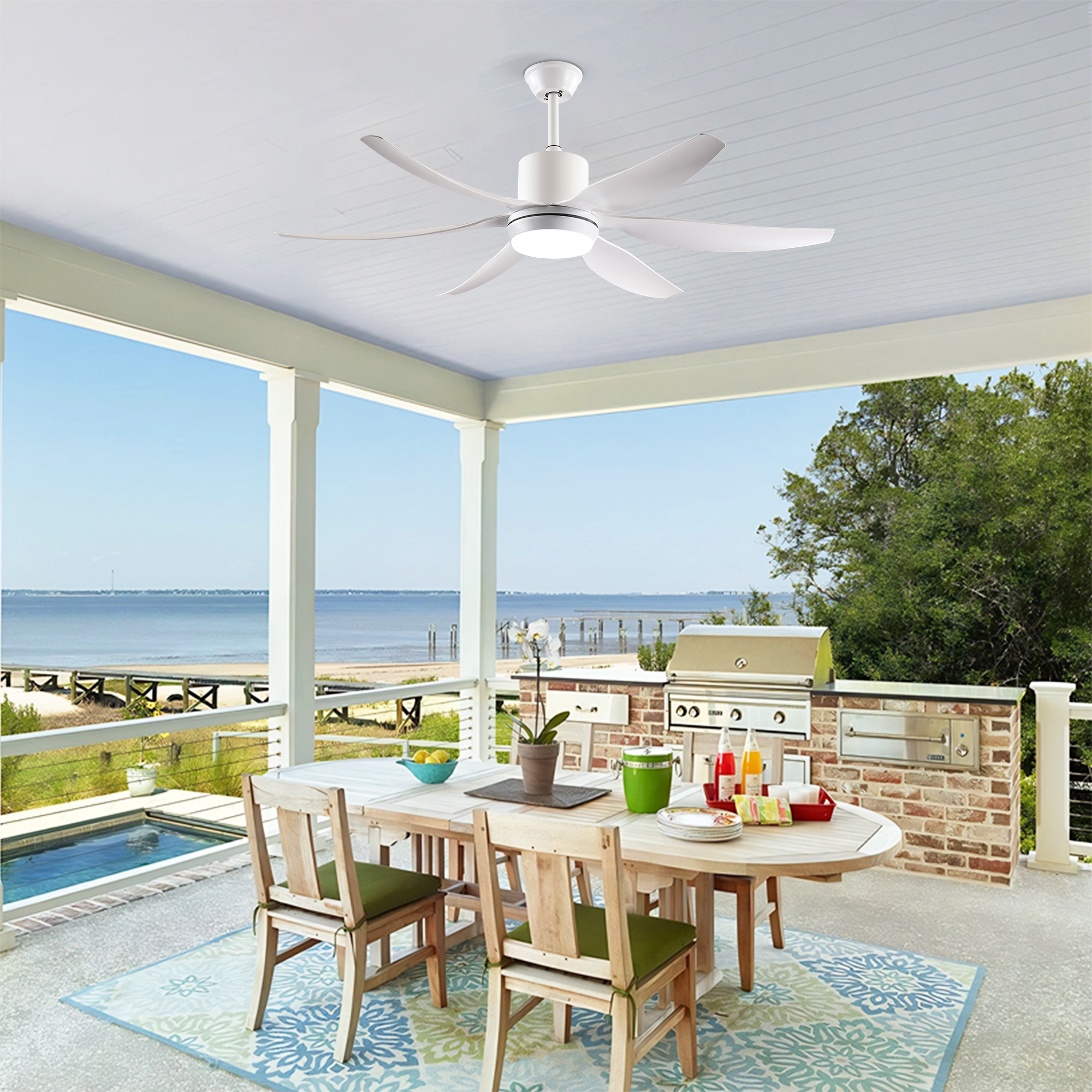 BOFANG Large Room 56 inch White Patio Living Room Bedroom Ceiling Fan