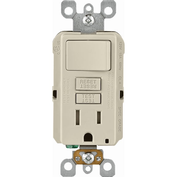 Leviton Tamper-Resistant GFCI Receptacle in Almond — UL Listed for US Residential Electrical Code Compliance, Drop-in NEC-Standard Wiring