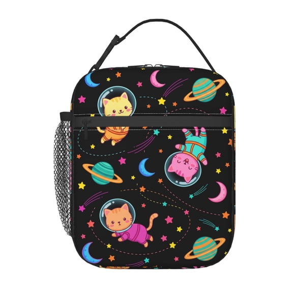 Space Galaxy Lunch Box, Reusable Insulated Lunch Bag, Cat Universe Meal Prep Cooler Tote For Work, Picnic, Travel And Daily Life