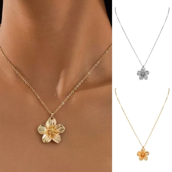 Flower Necklace for Women Metal Flower Pendant Necklace Hypoallergenic Jewelry for Weddings Birthday Anniversary