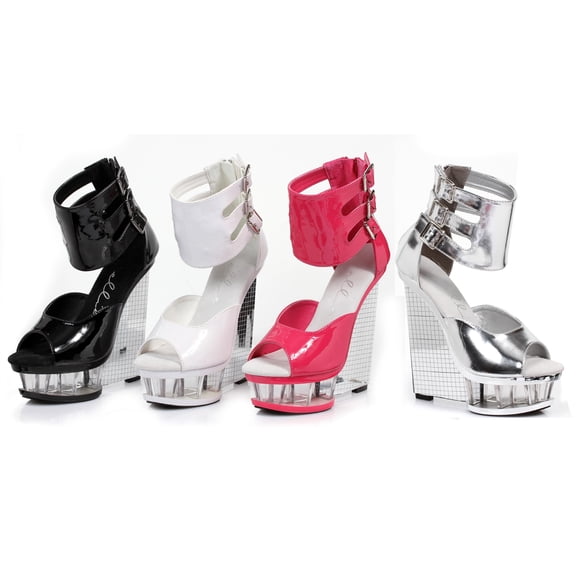 610-Mira, 6" Womens Wedge with Ankle Strap. Silver / 8