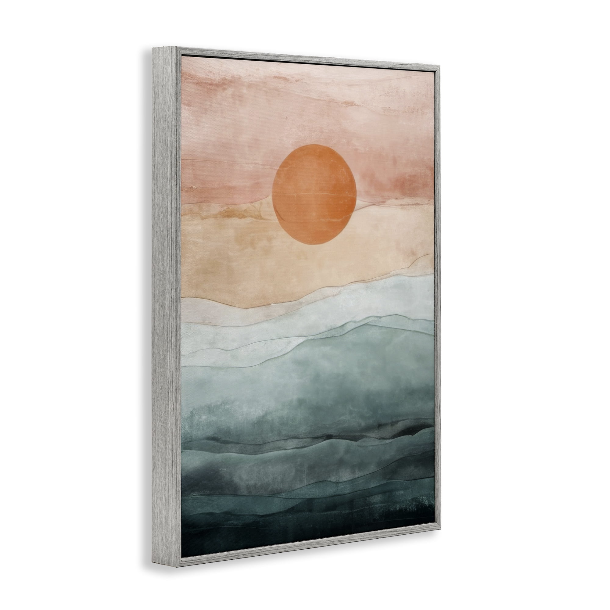 Stupell Industries Crimson Orb Landscape Landscape Painting Gray Framed Art Print Wall Art, 12 x 18
