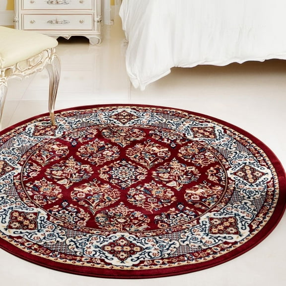 Unique Loom Narenj Collection Area Rug - Sheffield (5' 3" Round Burgundy/Blue)