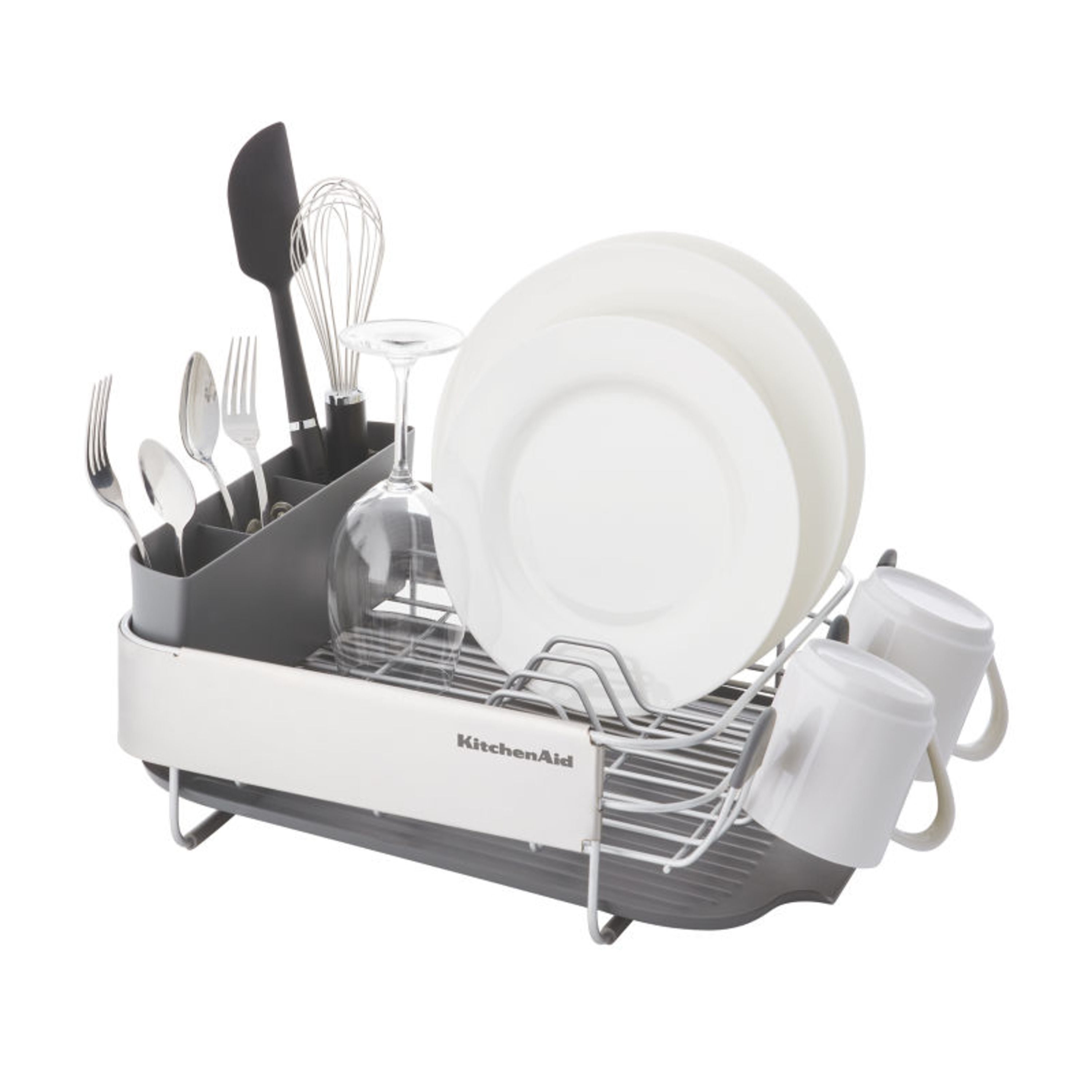  KitchenAid Compact Space Saving, Dish Rack with Removable  Flatware Caddy and Angled Self Draining Drainboard, Satin Gray,  15-Inch-by-13.25-Inch: Home & Kitchen