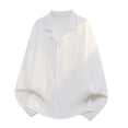 thumbnail image 5 of Camp Collar Shirt Men Lapel Button Front Blouse Casual Chest Pocket Loose Fit Long Sleeve Daily Tops with Relaxed Curved Hem Design White,XXXL, 5 of 6