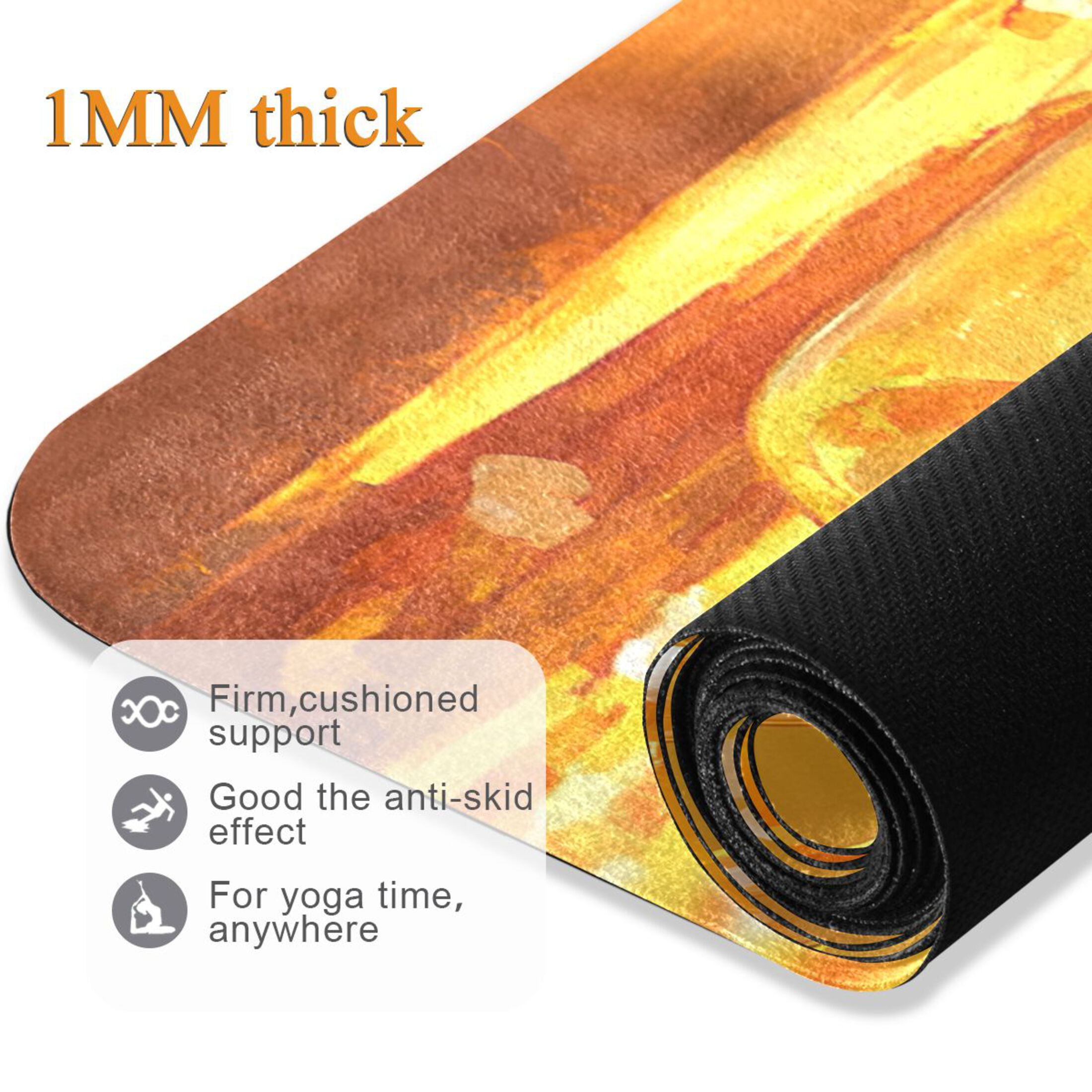 BZSMCE Yoga Mat Women Orange Drink with Flowers Fitness Mat