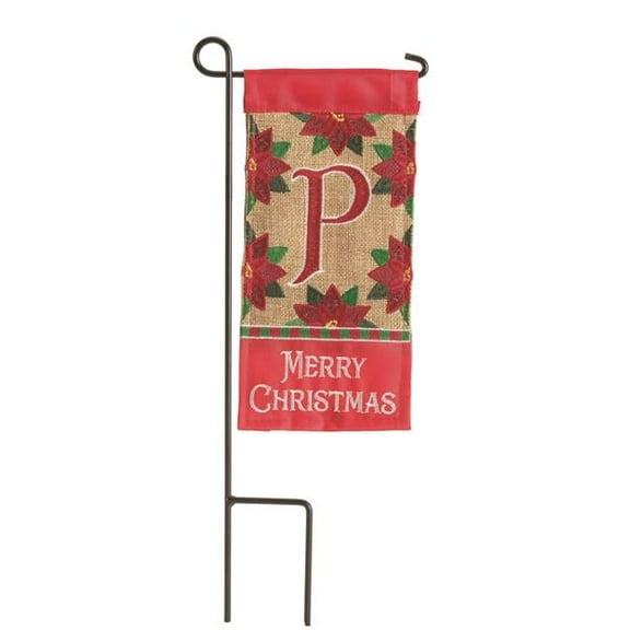 Magnolia Gardens M040014 4 x 8.5 in. Double Applique Merry Christmas Monogram P Burlap Mini Garden Flag