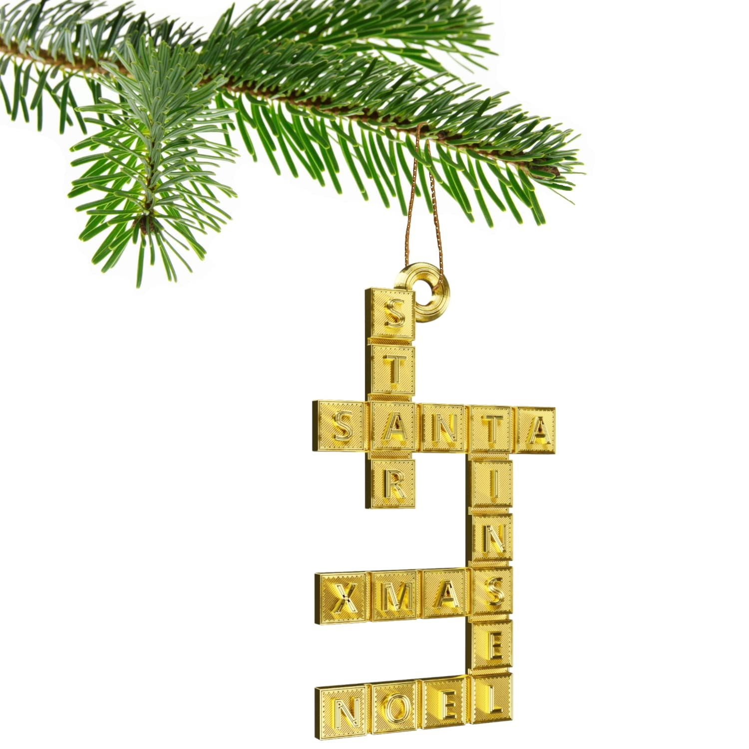 Crossword Puzzle Christmas Tree Bauble Decoration Ornament For
