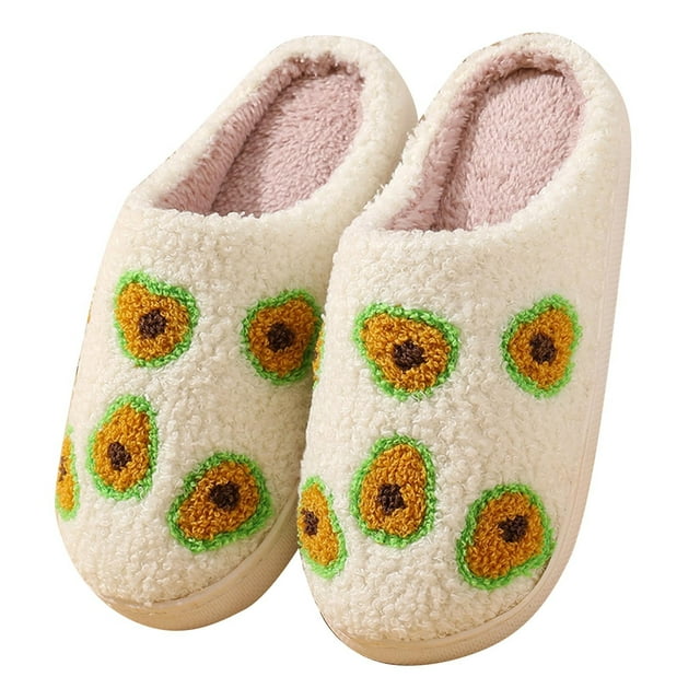 Womens Furry Slippers Large Size Soft Fleece Cute Cartoon Fruits Pear Memory Foam Soft Sole Comfortable Non-Slip Warm Winter Home Slippers Yellow