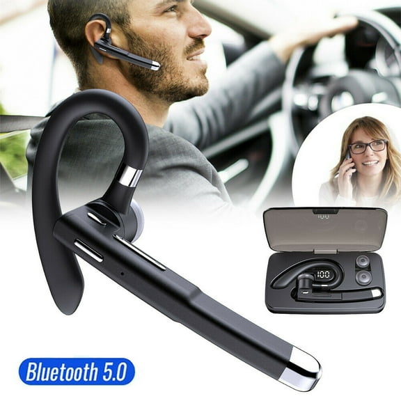 Bluetooth Headset, Wireless Bluetooth Earpiece V5.0 8-10 Hours Talktime Stereo Noise Cancelling Mic, Compatible for iPhone Android Cell Phones Driving/Business/Office (Black)