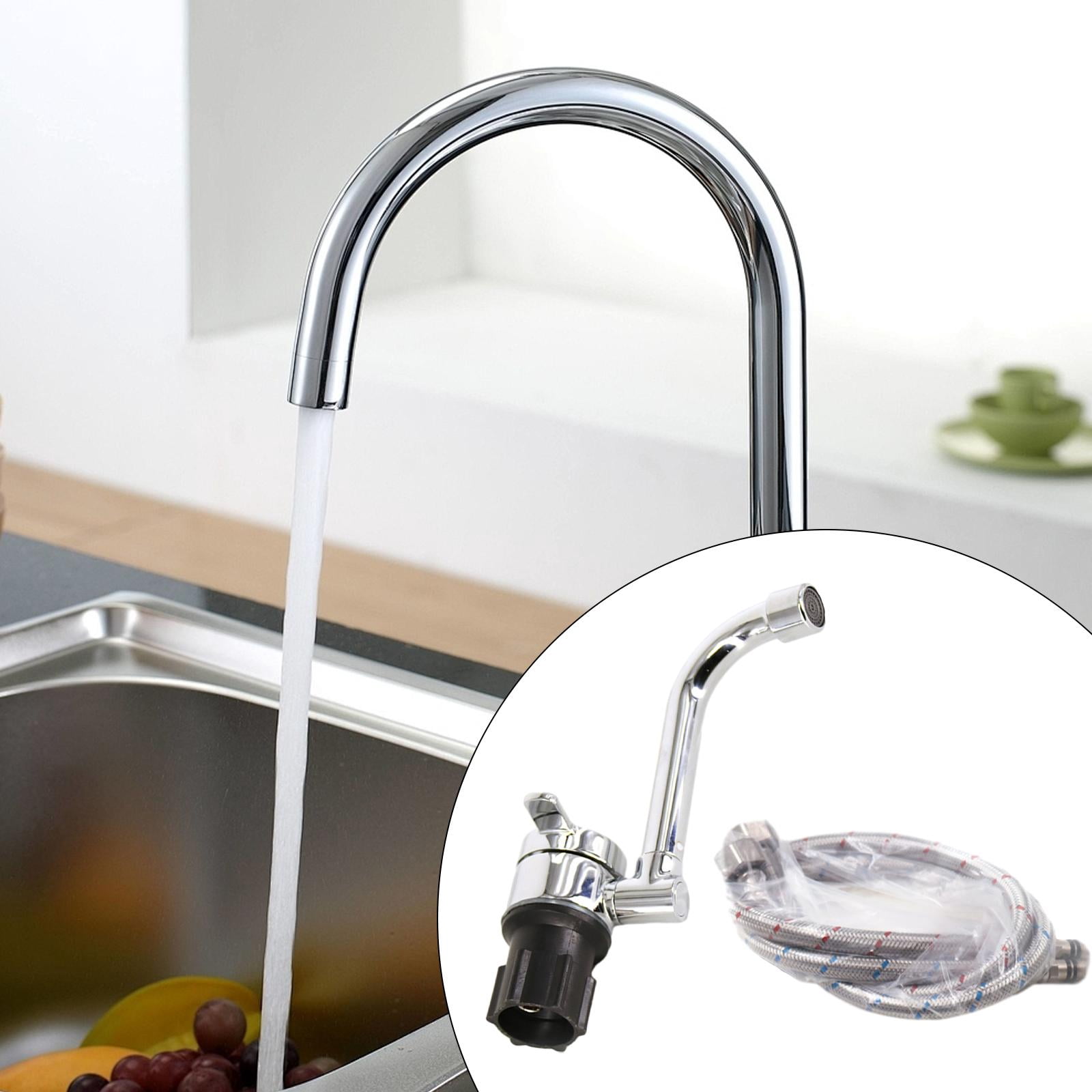 Esquirla RV Faucet 60cm Hose Hot And Cold Rotating Metal Faucet 32mm Faucet Folding Faucet for RV Caravans Bathroom Kitchen