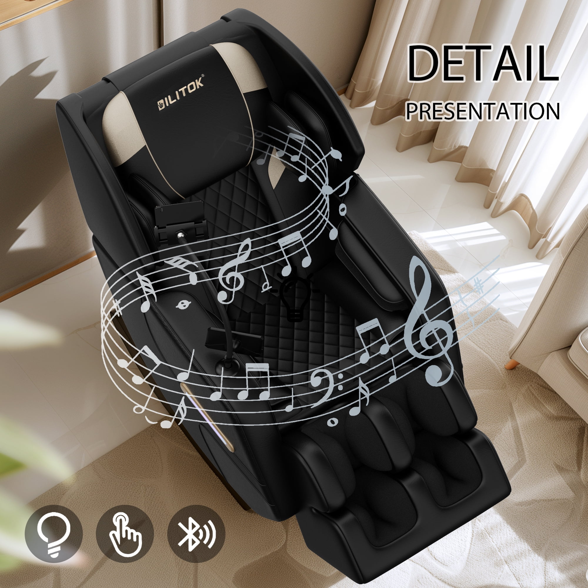 AENKYO Zero Gravity Full Body Massage Chair Recliner Includes Heating, Airbags, Wireless Connectivity, Foot Roller, and Touch Screen Black