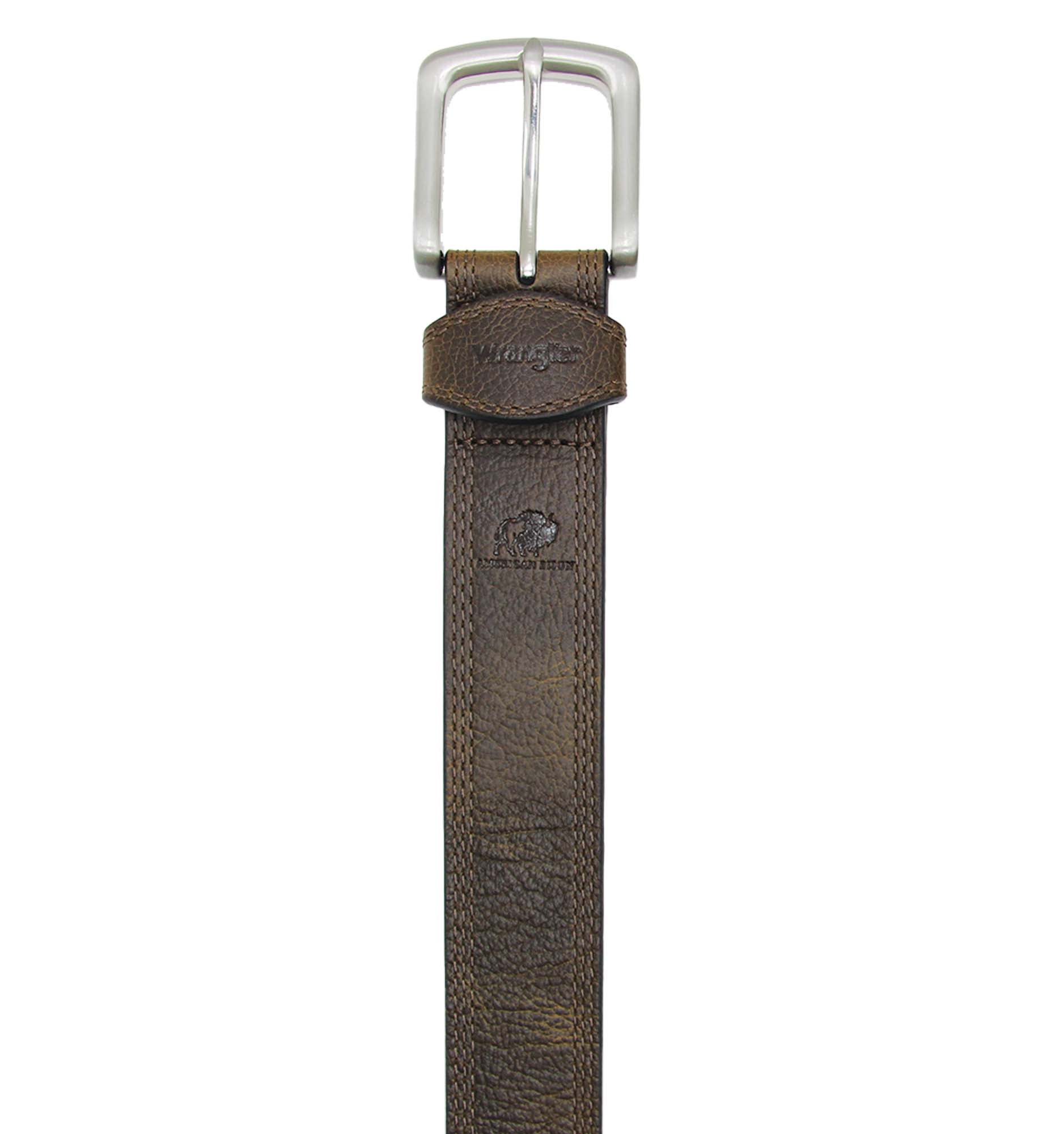 Wrangler Men's Bison Leather Belt with Triple Stitching - River Tan