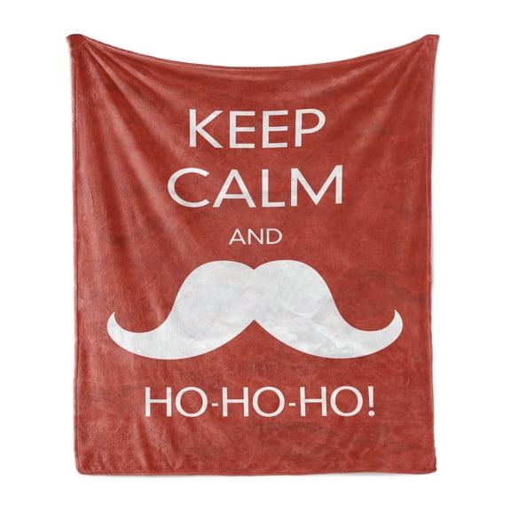 Keep Calm Soft Flannel Fleece Throw Blanket, Words the Iconic Santa Mustache Joyful Christmas Feliz Navidad, Cozy Plush for Indoor and Outdoor Use, 50" x 70", Red Coconut, by Ambesonne