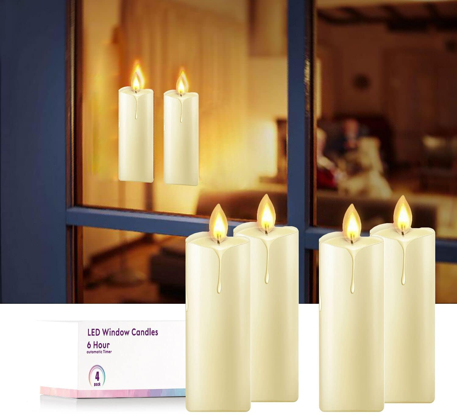 4 pack LED Flameless Flickering Tapered Candles Battery Operated w/Remote White 