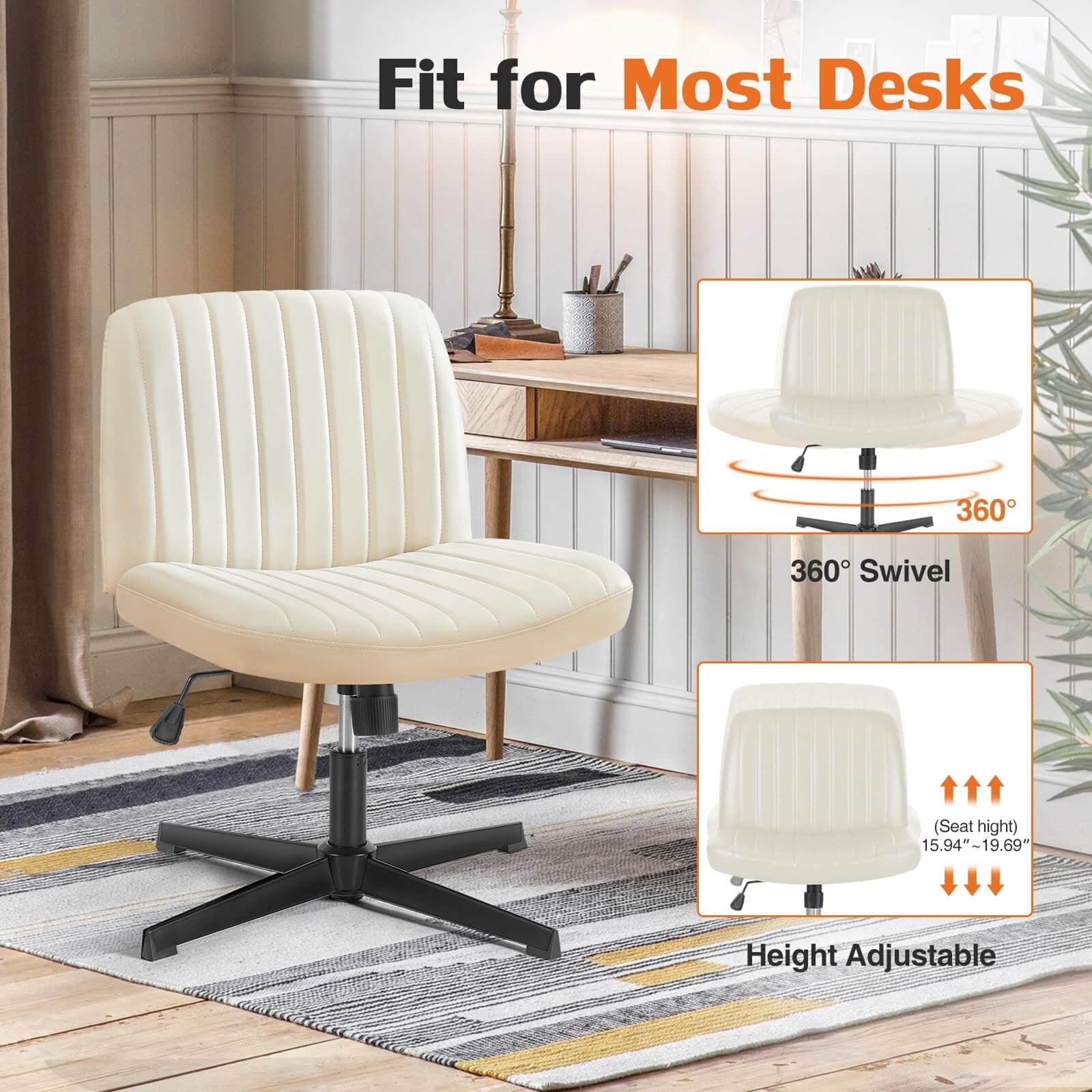 Cross-Legged Armless Swivel Chair without Wheels for Home Office