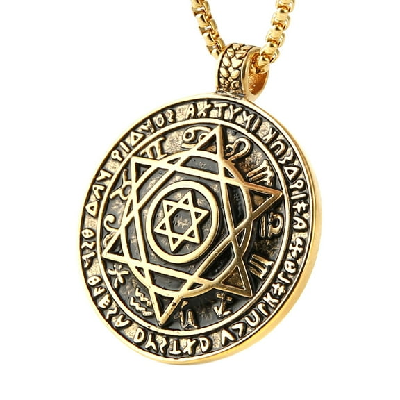 HZMAN Talisman Seal Solomon Six-pointed Star 12 Constellation Pendant stainless steel Necklaces 22 2" Chain