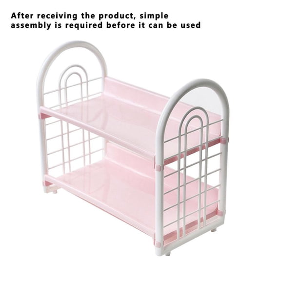 Double Layer Storage Rack - Plastic Shelf Organizer for Bathroom, Kitchen, Office Pink & White Space Saving Shelves