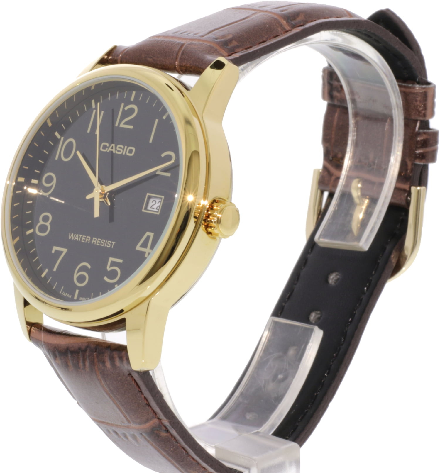 Casio Men's MTPV002GL-1B Gold Bezel Brown Leather Japanese Quartz Fashion Analog Watch