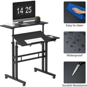 Soges Height Adjustable Computer Desk Sit Stand Workstation Mobile Standing Desk with Wheels, Standing Side Table with Castors, Black