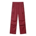 thumbnail image 3 of Pants Women with Pockets Women's Outdoor Hiking Pants Wide Leg Cargo Pants Lightweight Drawstring High Waisted Workout Baggy Joggers Trousers with Pockets Wine L, 3 of 4
