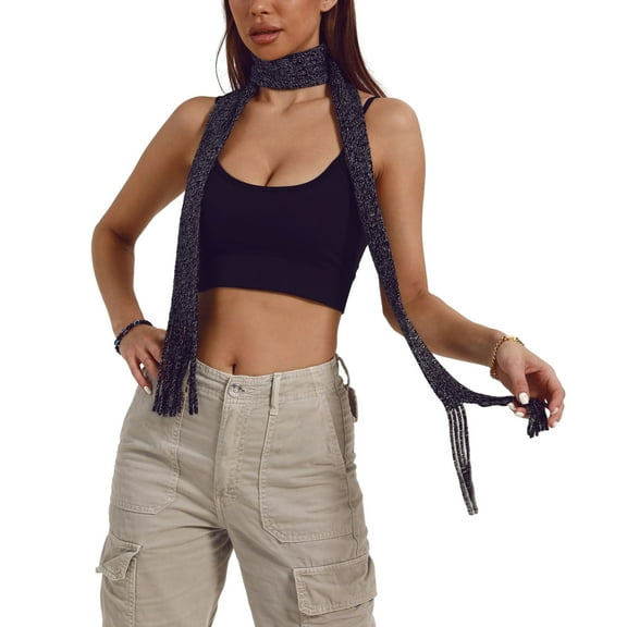 Blingbling Scarf for Women Long Skinny Belt Necktie Girls Photo Props Long Neckerchief Skinny Scarf Necktie