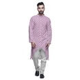 thumbnail image 1 of Atasi Button Down Asymmetrical Kurta For Men Printed Mandarin Long Sleeve Shirt, 1 of 5