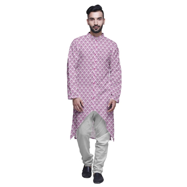 Atasi Kurta Asymétrique à Boutons pour Hommes Chemise Imprimée Mandarin à Manches Longues