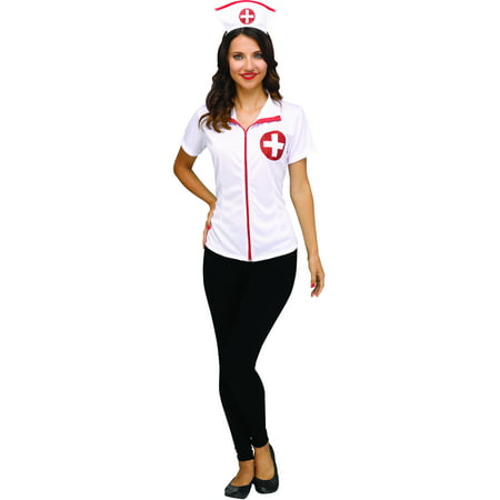 Adult's Womens Nurse Shirt and Headband Costume