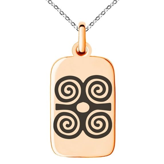 Stainless Steel Aztec Strength Rune Engraved Small Rectangle Dog Tag Charm Pendant Necklace