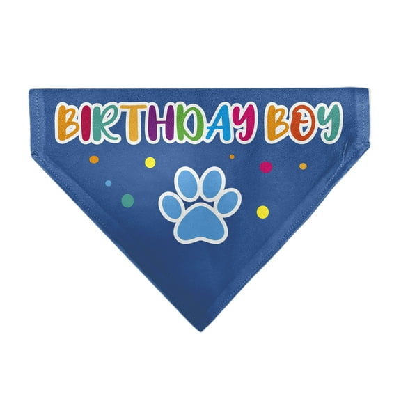 Buckle-Down Birthday Boy Text Paw and Confetti Blue Multi Color Slip On Collar Bandana Only