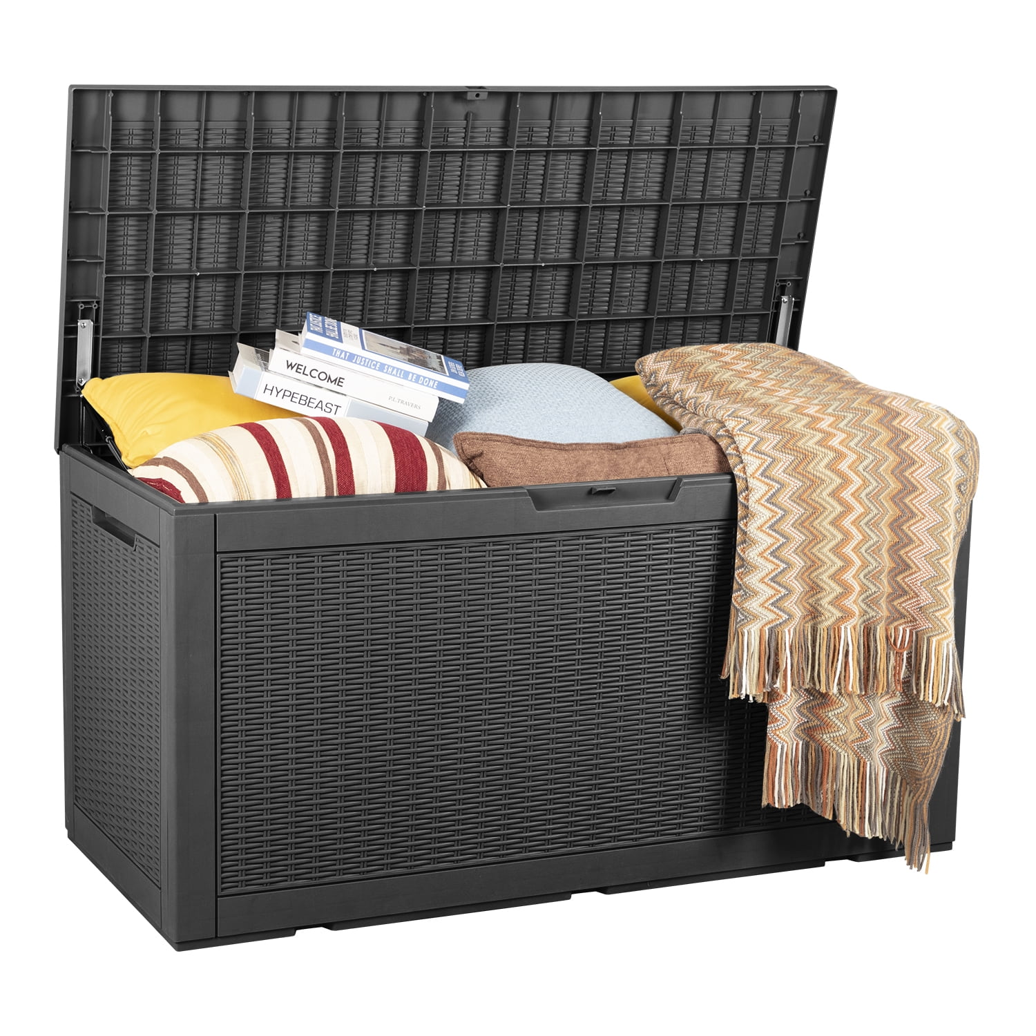 Devoko 100 Gallon Outdoor Box Deck Plastic Resin Storage Box, Gray