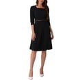 thumbnail image 1 of INSPIRE CHIC Vestido Midi de Iglesia Elegante con Cuello Cuadrado y Manga 3/4 con Cinturón y Pliegues para Mujeres Talla XS Negro, 1 of 6