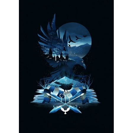 Book Of Ravenclaw - Illusion Negative Space – Poster - Poster Print - Wooden Hanging Scroll Frame 11 x 17 Inch Poster