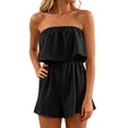 thumbnail image 3 of Women Rompers for Summer Dressy Strapless Romper Ruffle Shorts Jumpsuit Trendy Vacation Beach Outfits XS-5XL (Black,XXL), 3 of 5