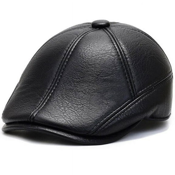 SikaFu Berets Leather Hat Warm Men Winter Cap Hat Male Ivy Octagonal Newsboy Cap Elder Man Dad Hats with Ear Flaps Men Beret Cap