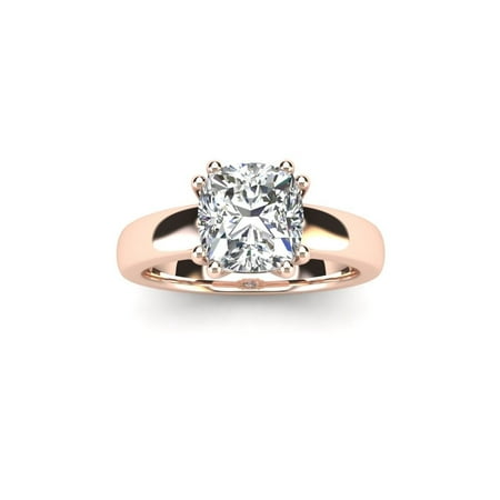 1 Carat Cushion Diamond Solitaire Engagement Ring in 14 Karat Rose Gold - White I-J