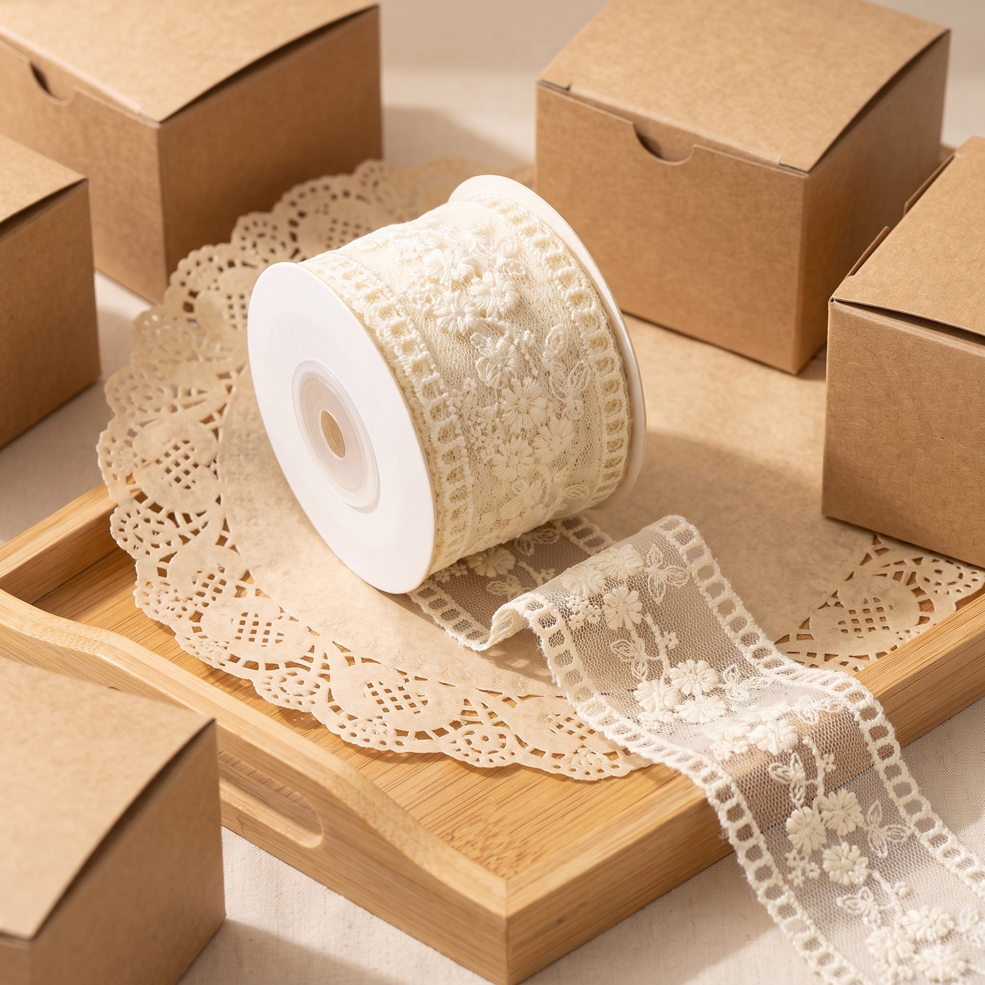 Unique Bargains Lace Ribbon for Gift Wrapping and Crafting Projects White 4.9 Yard