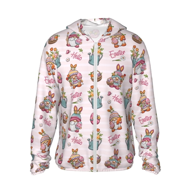 Fotbe Hello Easter Chaqueta con Protección Solar UPF 50+ para Hombre y Mujer, Camisa con Capucha y Bolsillos-X-Large