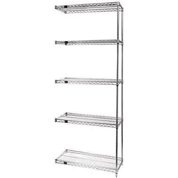 Wire Shelving Add-On Kit, 48"W x 36"D x 86"H, 600 - 800 lb. capacity, includes (5) wire shelves, (2) posts and (10) S-Hooks, 304 stainless steel, NSF, shipped KD