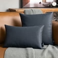 thumbnail image 2 of Phantoscope Modern Faux Leather Woven Square Cusion Solid Accent Decorative Throw Pillow for Couch, 12" x 20", Dark Gray, 2 Pack, 2 of 7