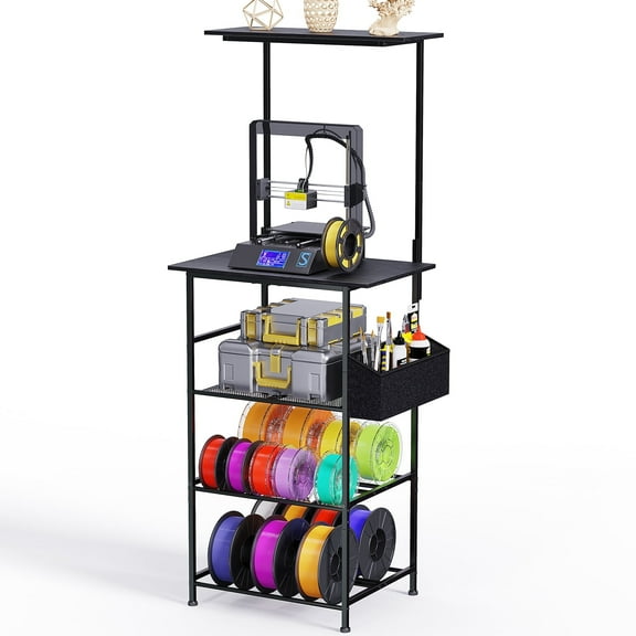 3D Printer Stand Filament Storage, 5-Tier 3D Printer Table with Side Bag, Heavy Duty Printing Desk Wall-Fixed for Home Office Workshop Studioon Accessories