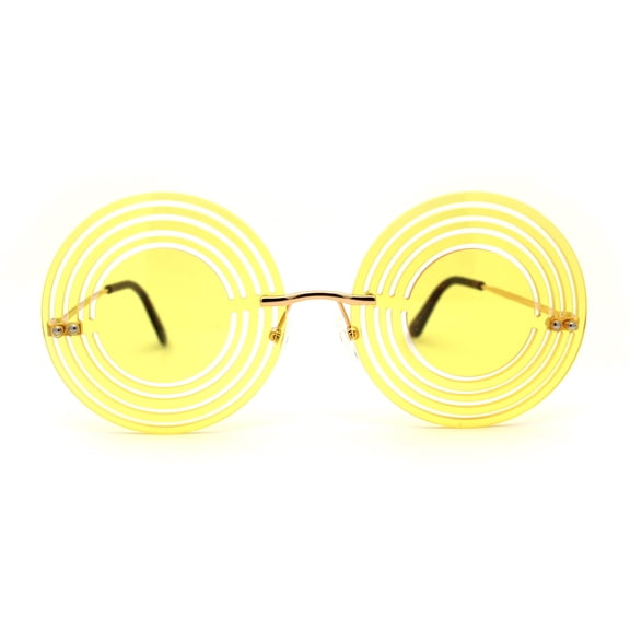 Hypnotist Circular Die Cut Hippie Round Circle Lens Sunglasses Gold Yellow