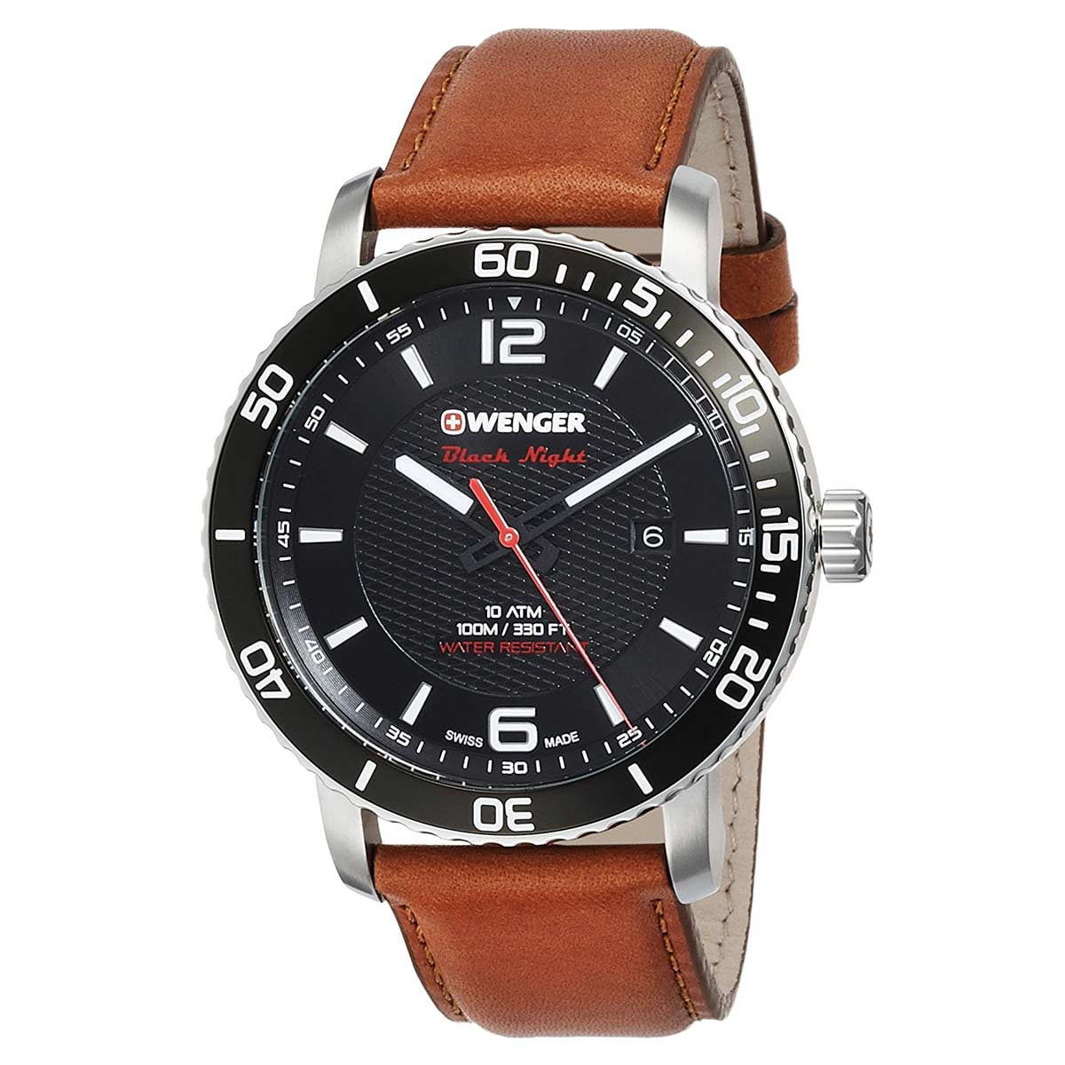 Wenger Men's 01.1841.105 Roadster Black Night Black Dial Brown Leather