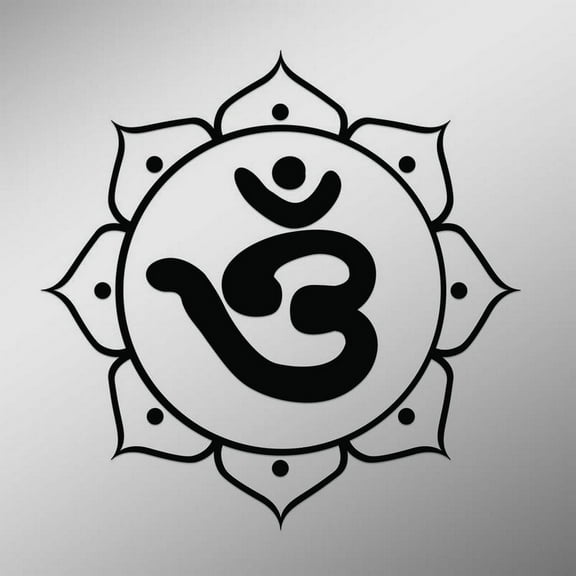OM Symbol In Bangla Script Circle Flower Decal Sticker | 5.5-Inches By 5.5-Inches | Meditation Conciousness Religious Motivational Inspirational | Black Vinyl