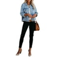 thumbnail image 3 of JBEELATE Women's Washed Denim Jacket Long Sleeve Button Down Gifts for Women, 3 of 6